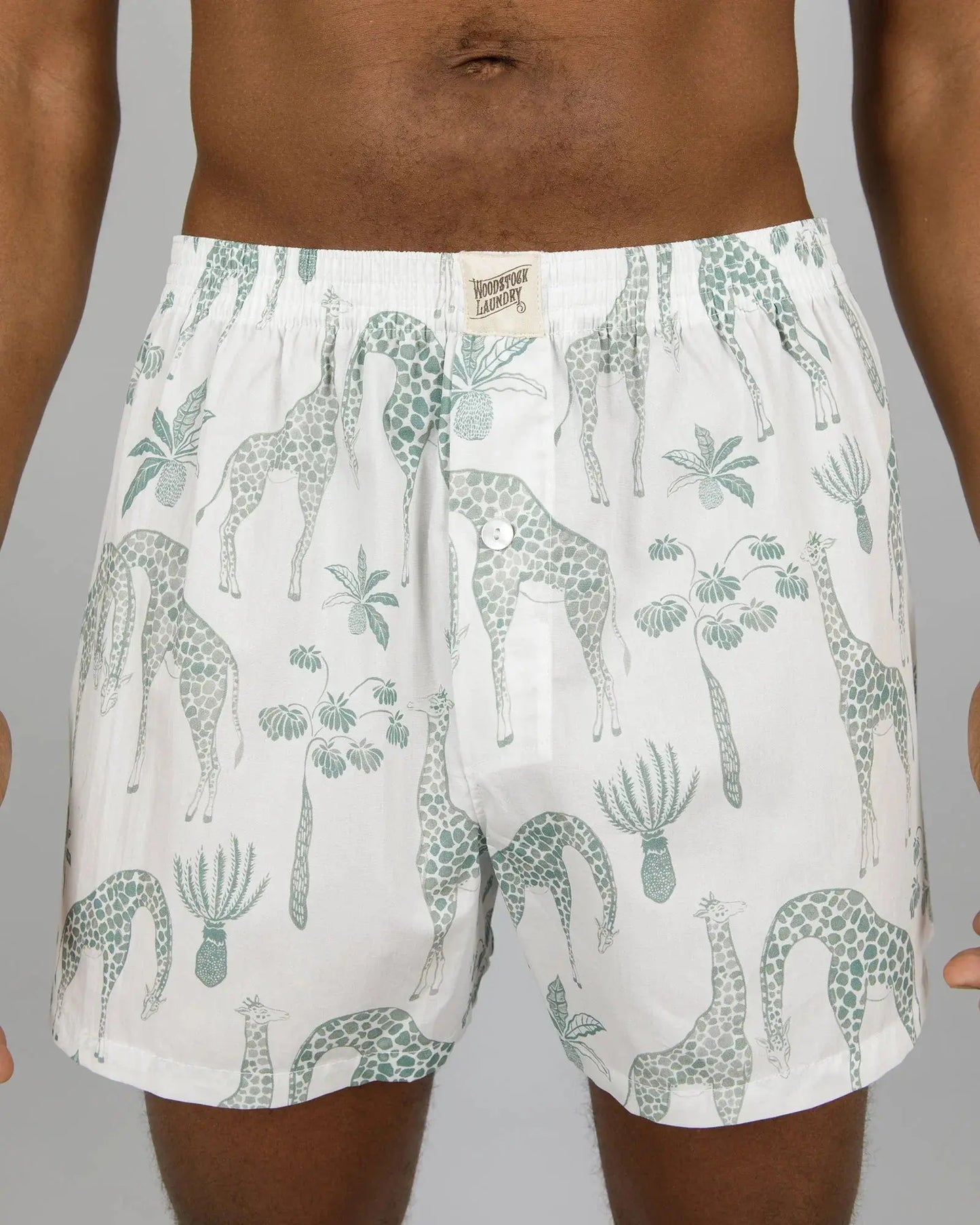 Mens Boxer Shorts - Green Giraffes Woodstock Laundry