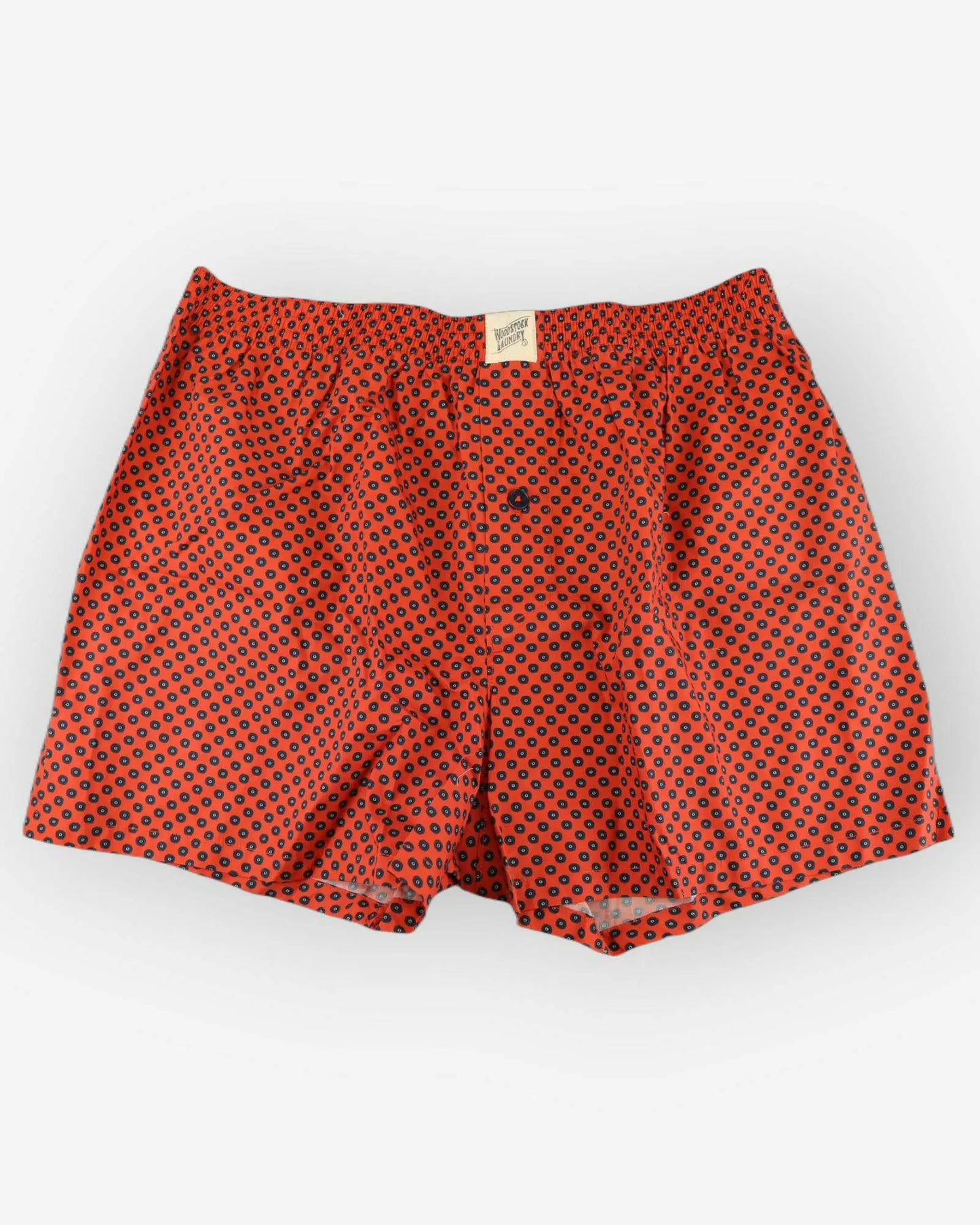 Mens Boxer Shorts - Navy Poppy Circles Woodstock Laundry
