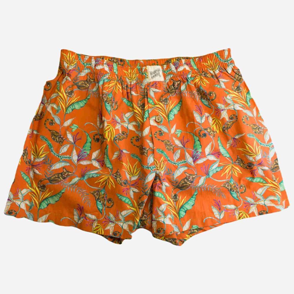 Mens Boxer Shorts - Night Monkeys Orange Woodstock Laundry