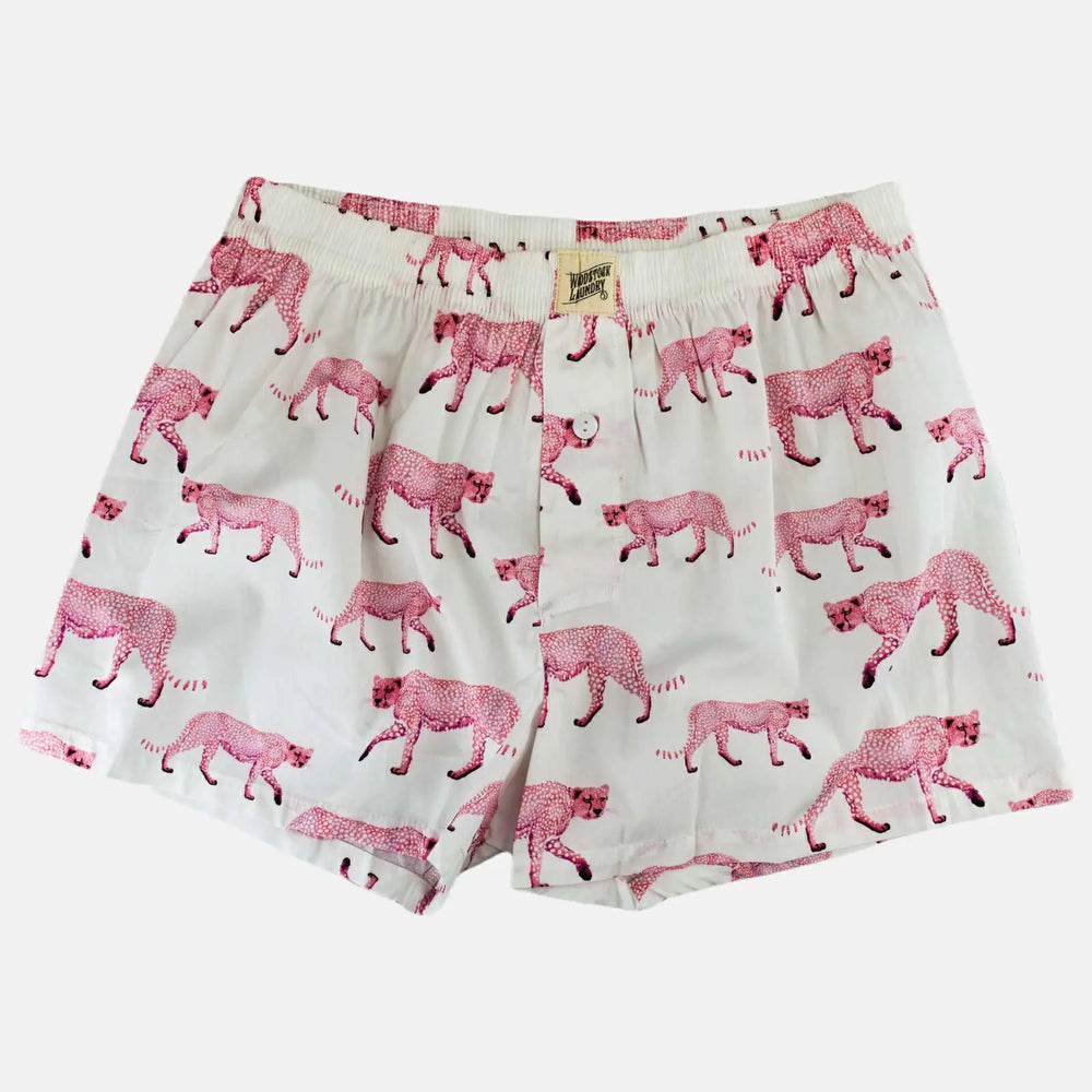 Mens Boxer Shorts - Pink Cheetah Woodstock Laundry