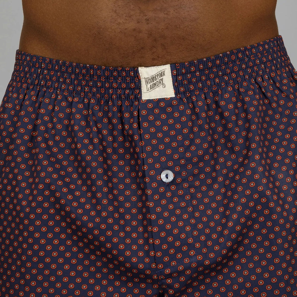 Mens Boxer Shorts - Poppy Circles Navy Woodstock Laundry