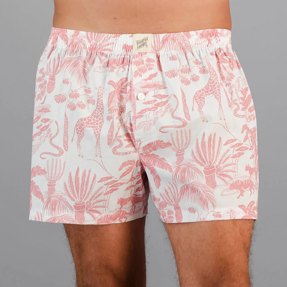 Mens Boxer Shorts - Safari Pink Woodstock Laundry