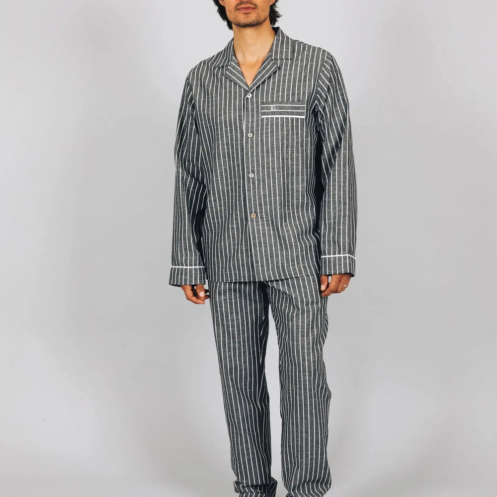 Mens Long Pyjamas - Chambray Black Stripe Woodstock Laundry