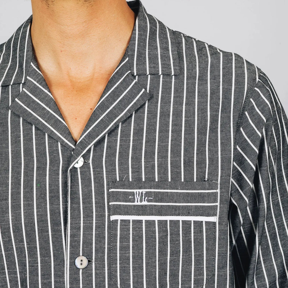 Mens Long Pyjamas - Chambray Black Stripe Woodstock Laundry