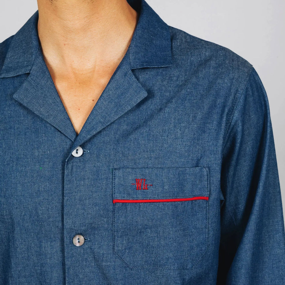 Mens Long Pyjamas - Denim Medium Blue Woodstock Laundry