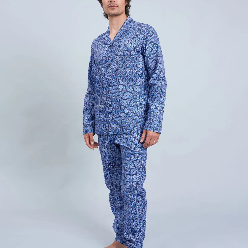Mens Long Pyjamas - Indigo Floral Woodstock Laundry