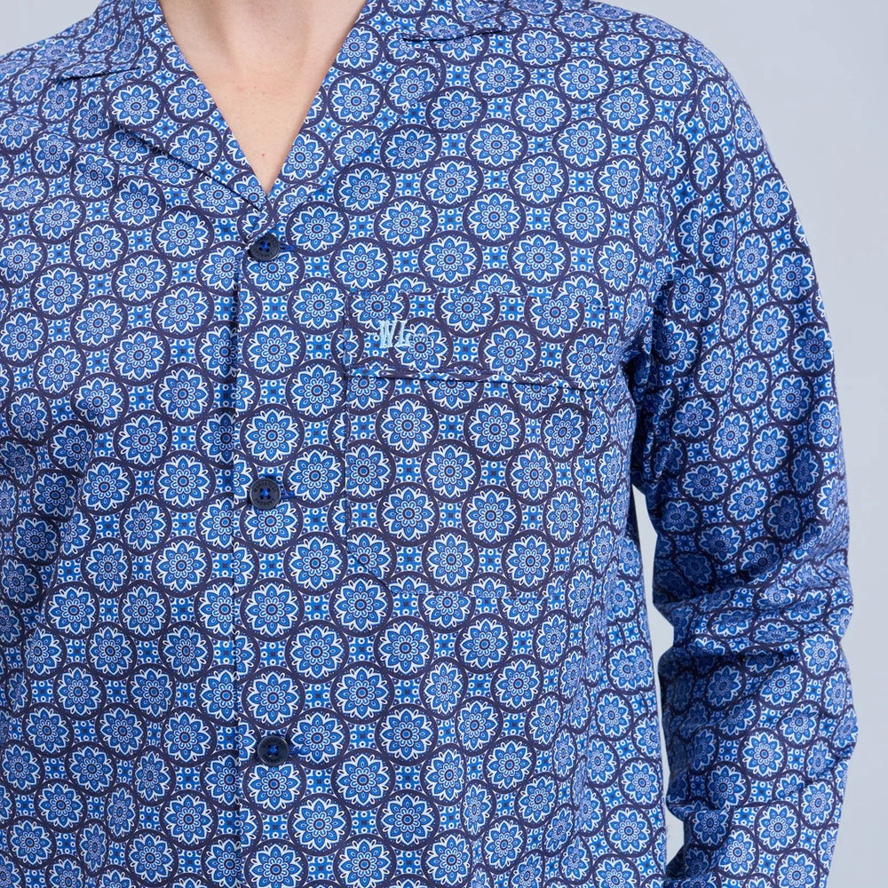 Mens Long Pyjamas - Indigo Floral Woodstock Laundry