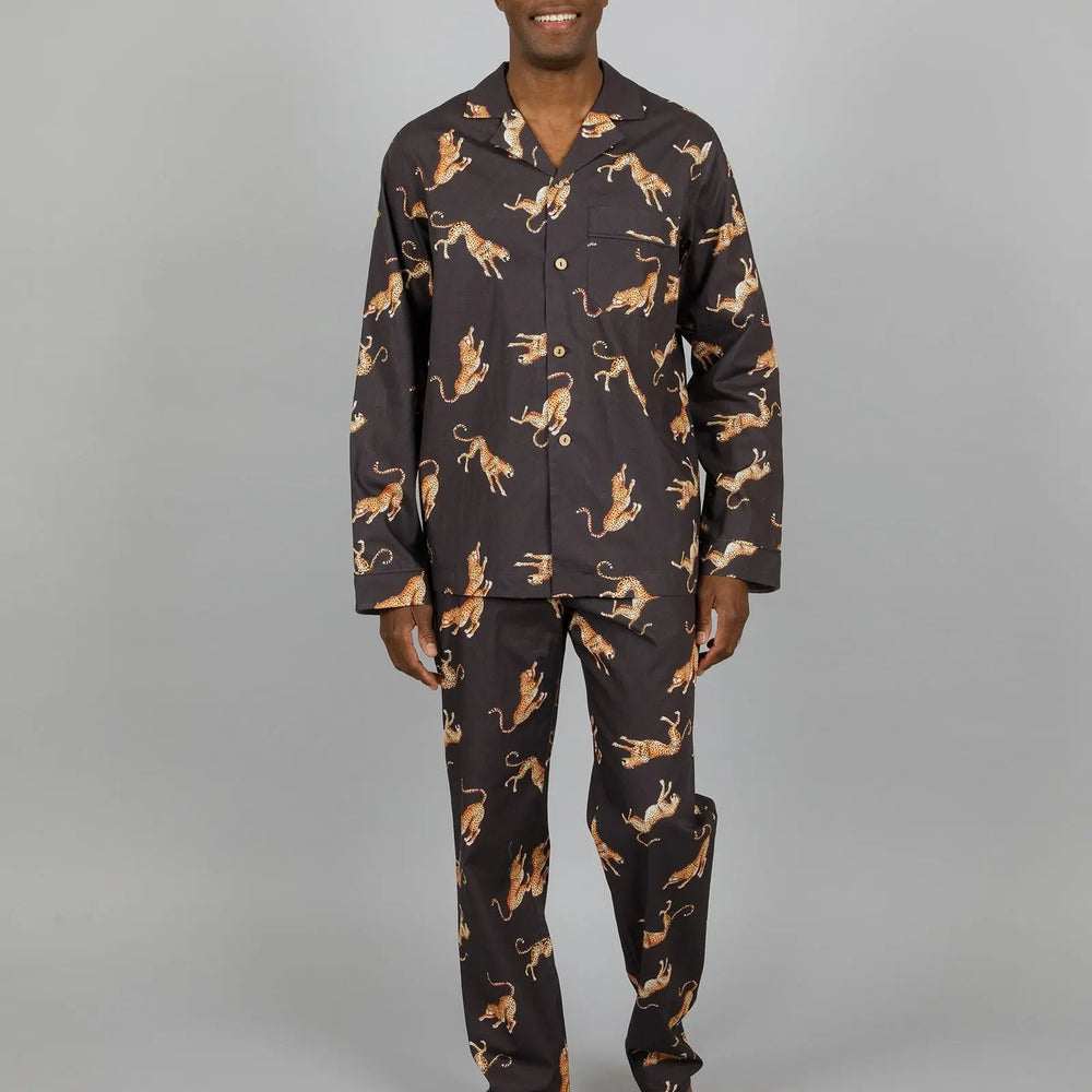Mens Long Pyjamas - Jumping Cheetahs Woodstock Laundry