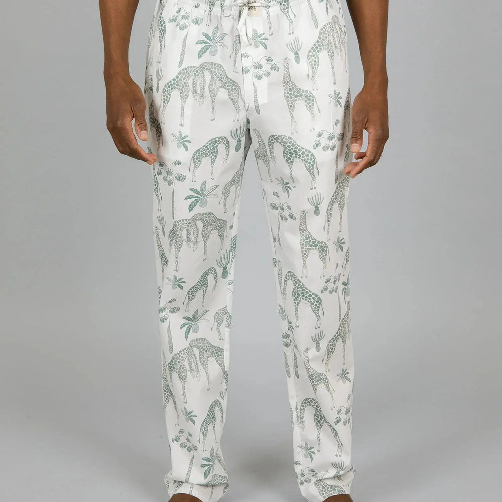 Mens Lounge Pants - Giraffes Green Woodstock Laundry