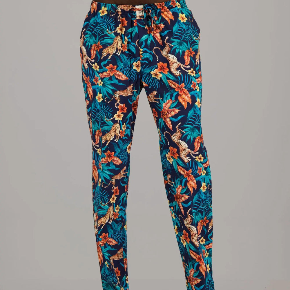 Mens Lounge Pants - Jungle Cheetahs Navy Woodstock Laundry