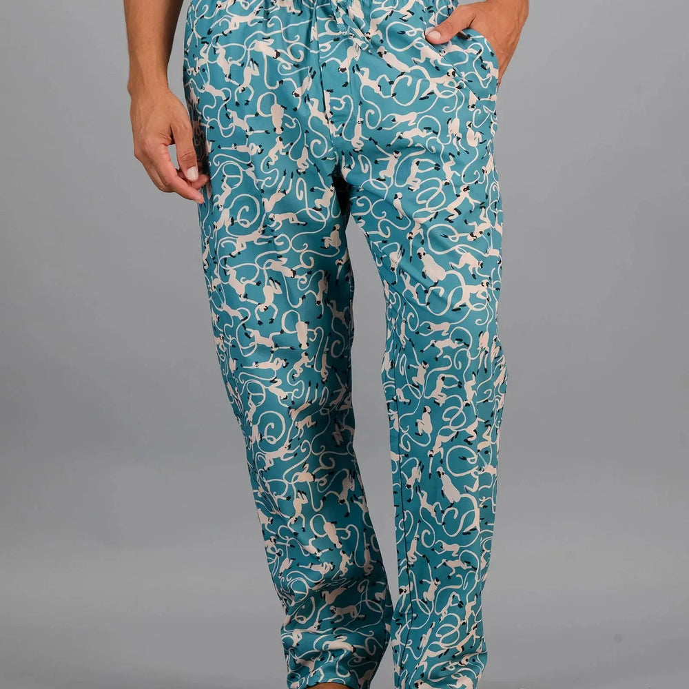Mens Lounge Pants - Monkeys Teal Woodstock Laundry