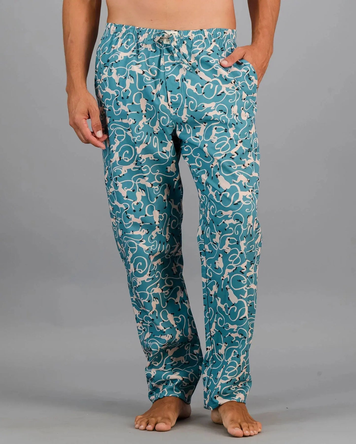 Mens Lounge Pants - Monkeys Teal Woodstock Laundry