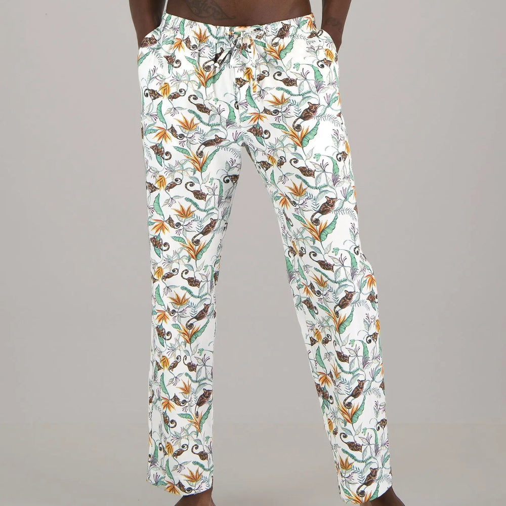 Mens Lounge Pants - Night Monkeys White Woodstock Laundry