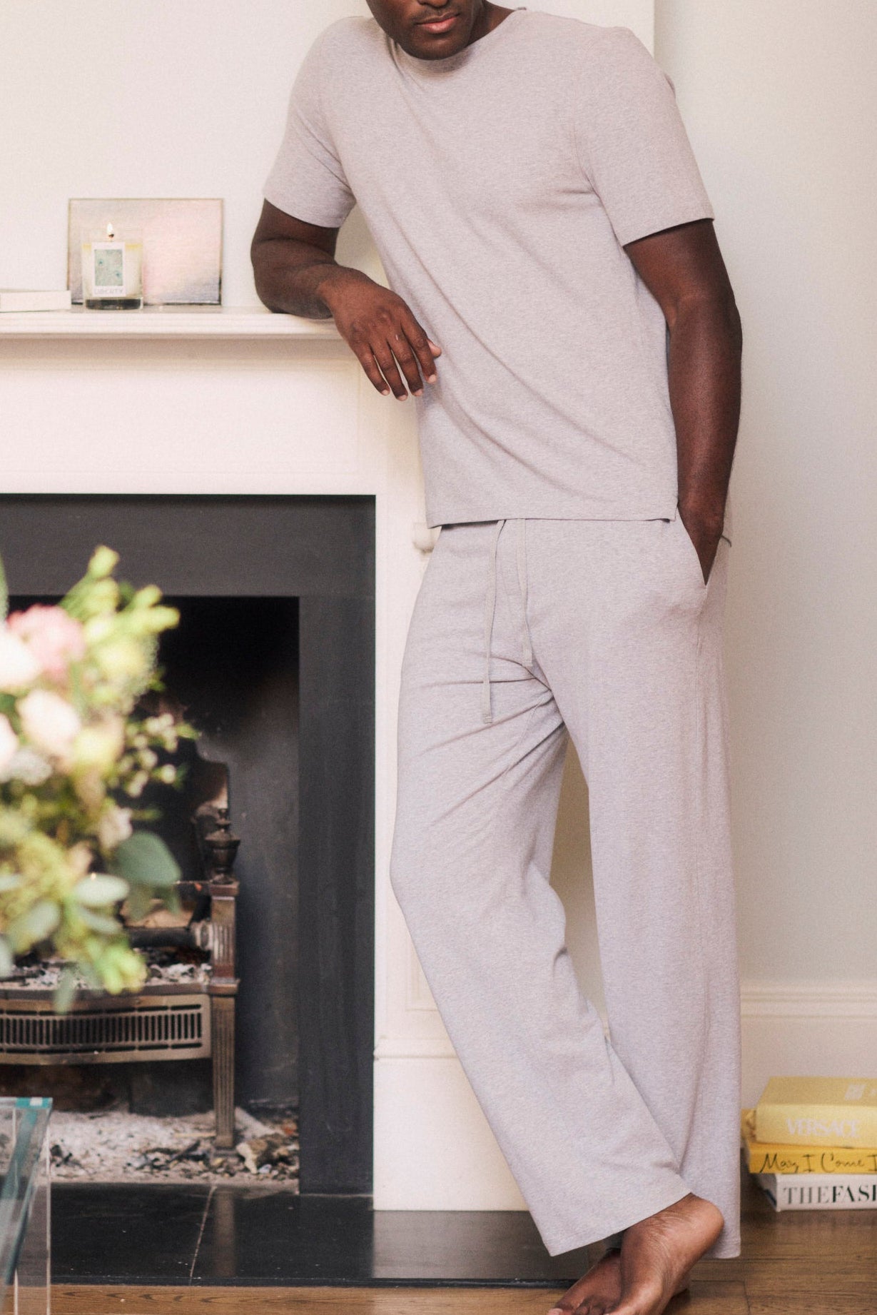 Men's Grey Marl Cotton Modal Short Sleeve Top and Bottoms Set MAMU Dream