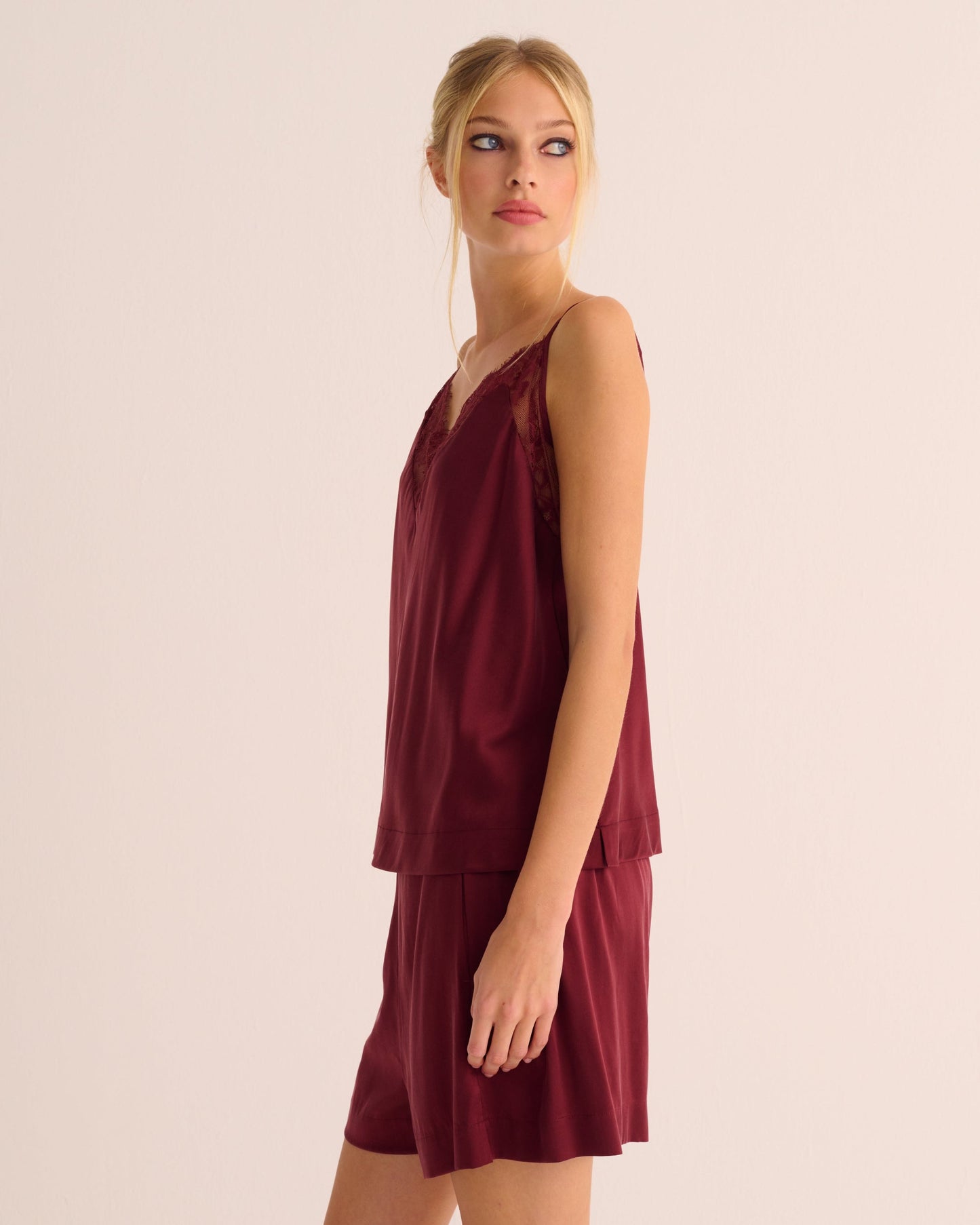 Merlot Washable Organic Stretch Silk Camisole and Shorts Set MAMU Dream