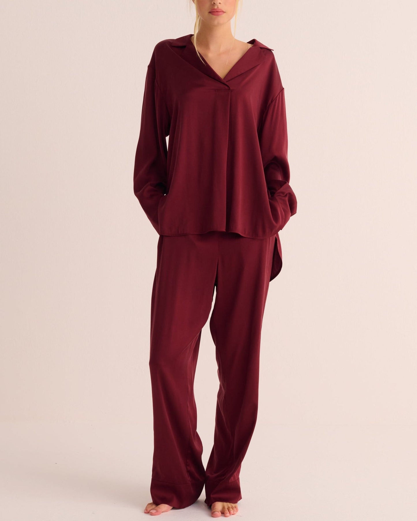 Merlot Washable Organic Stretch Silk Retro Shirt and Bottoms Set MAMU Dream