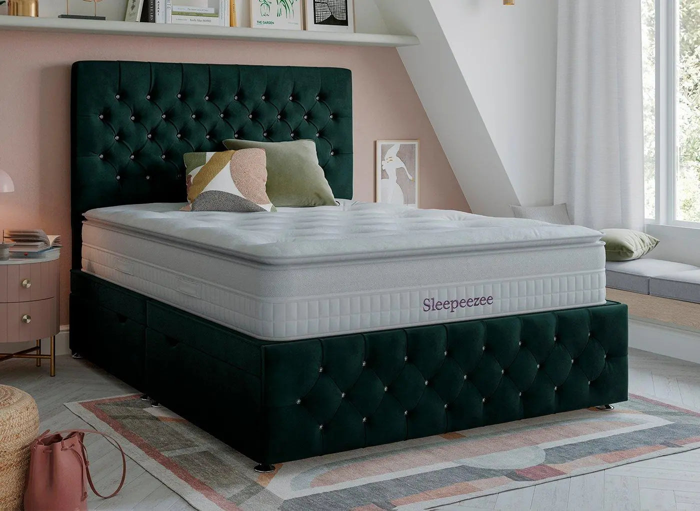 Messina Upholstered Ottoman Divan Base - Green Dreams
