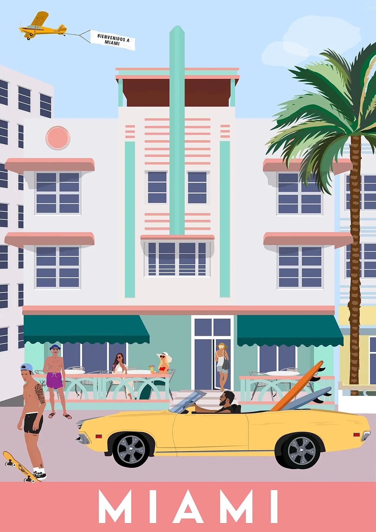 Miami Beach Travel art by SAX Doodle