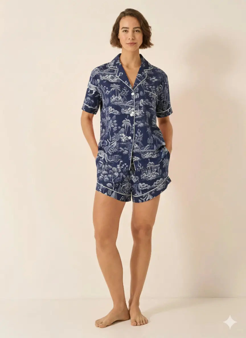 Midnight Jungle Women's Satin Pyjama Short Set Myza