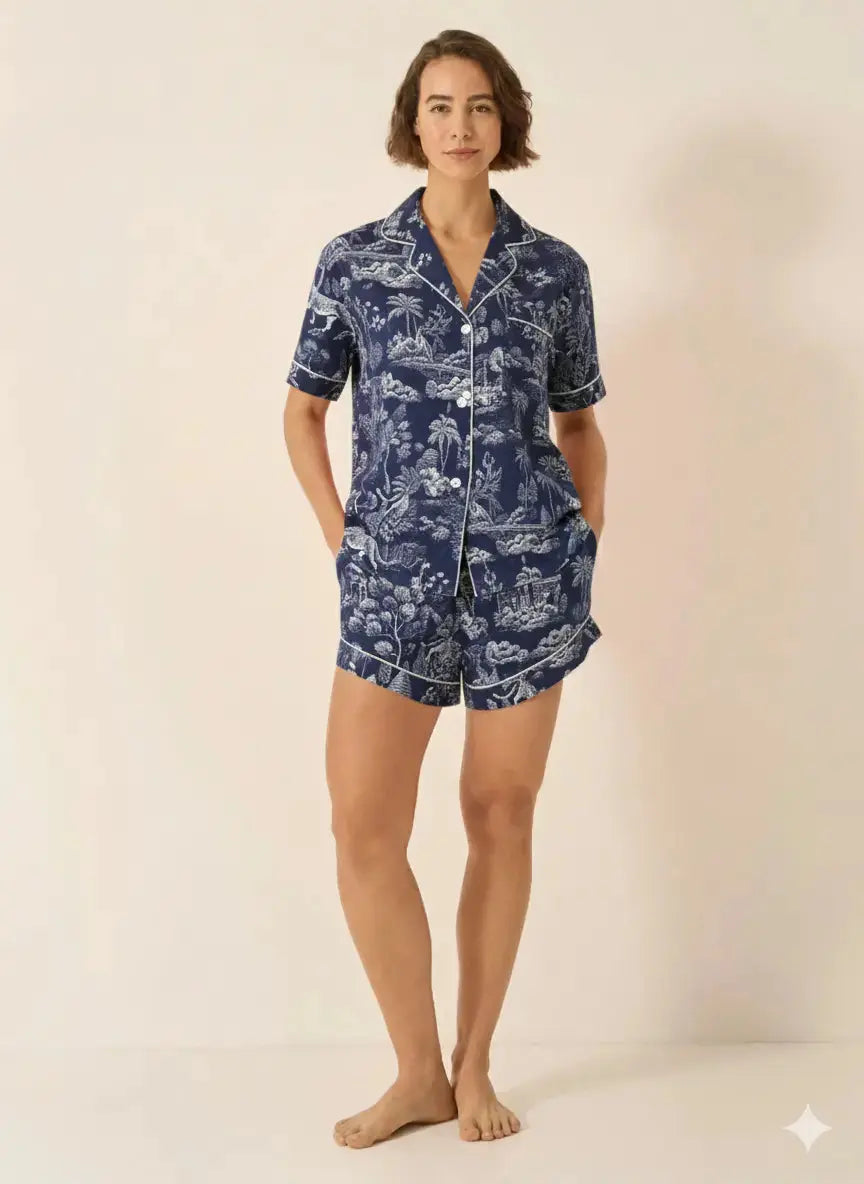 Midnight Jungle Women's Satin Pyjama Short Set Myza