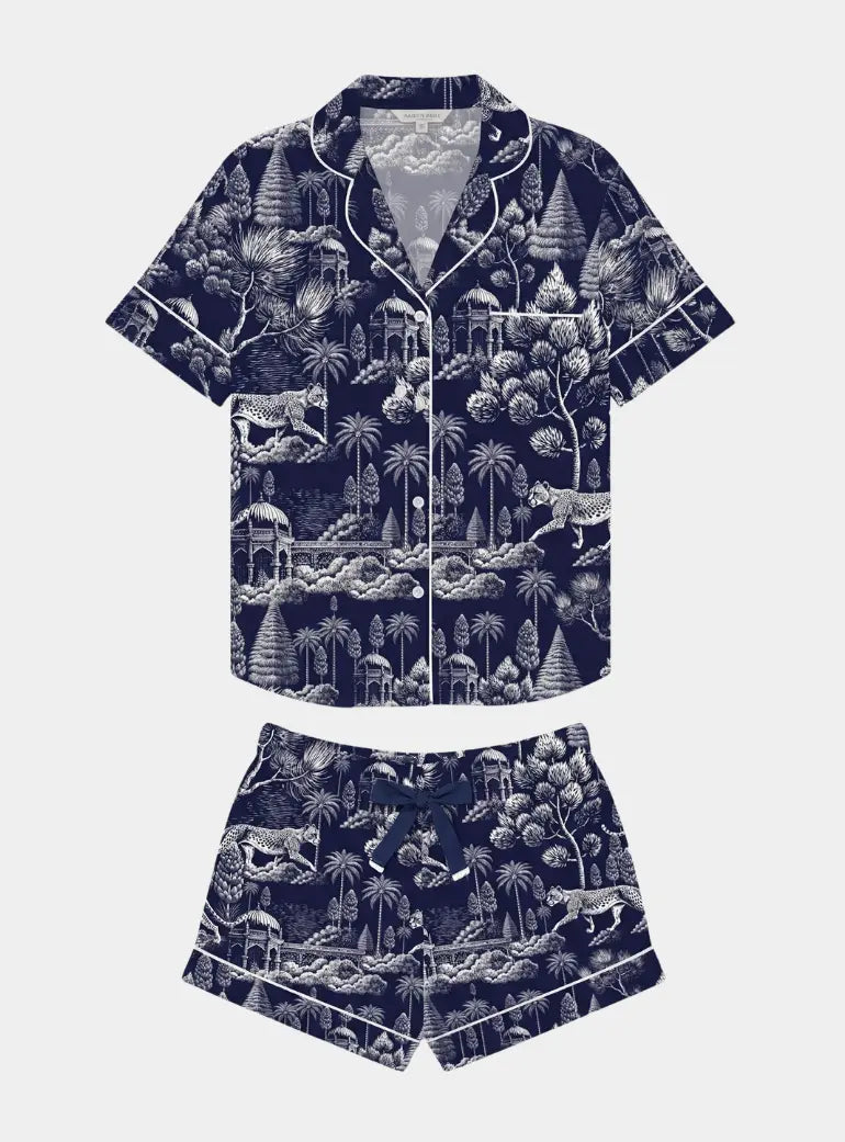 Midnight Jungle Women's Satin Pyjama Short Set Myza