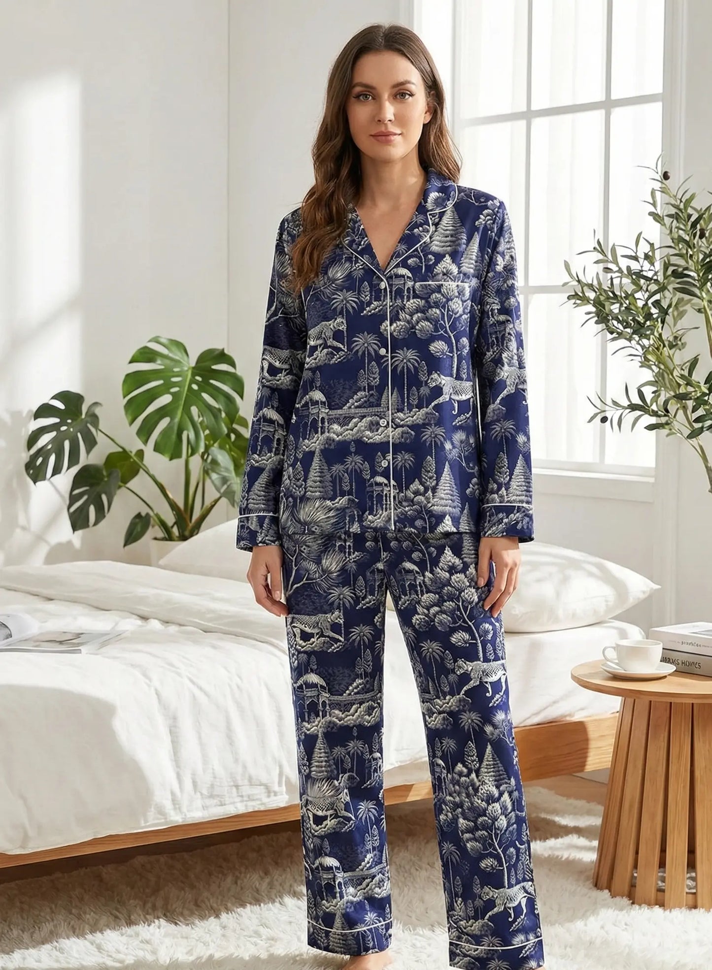 Midnight Jungle Women's Satin Pyjama Trouser Set Myza