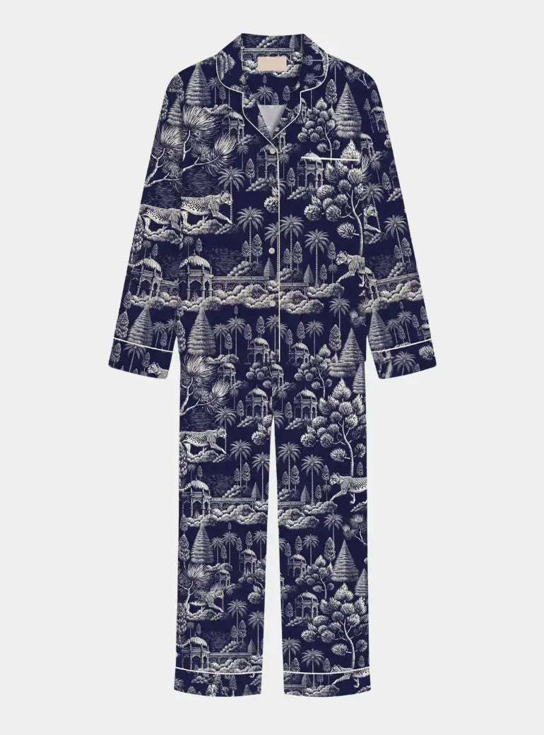 Midnight Jungle Women's Satin Pyjama Trouser Set Myza