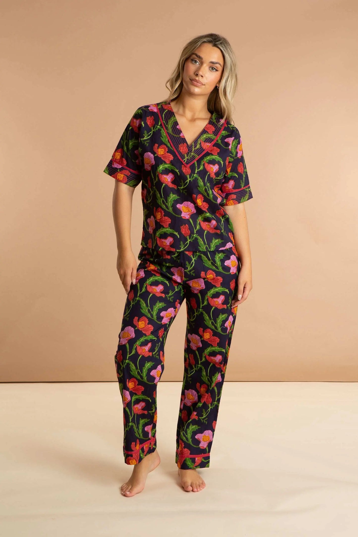 Midnight Sweetpea Women's Floral Cotton Pyjama Trouser Set inara