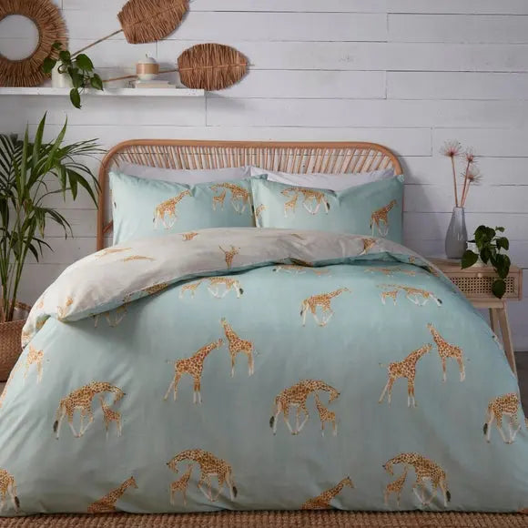 Milo Giraffe Duck Egg Blue Duvet Cover and Pillowcase Set Dunelm