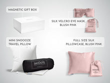  Mini Travel Pillow+Mini Silk Pillowcase+Eye Mask+Gift Box Included Bundle, Blush Pink Snooozeworld