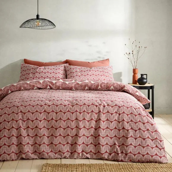 Mirad Modern Terracotta Duvet Cover and Pillowcase Set Dunelm