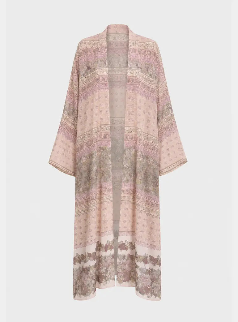 Misty Floral Print Kimono In Pink Raffya