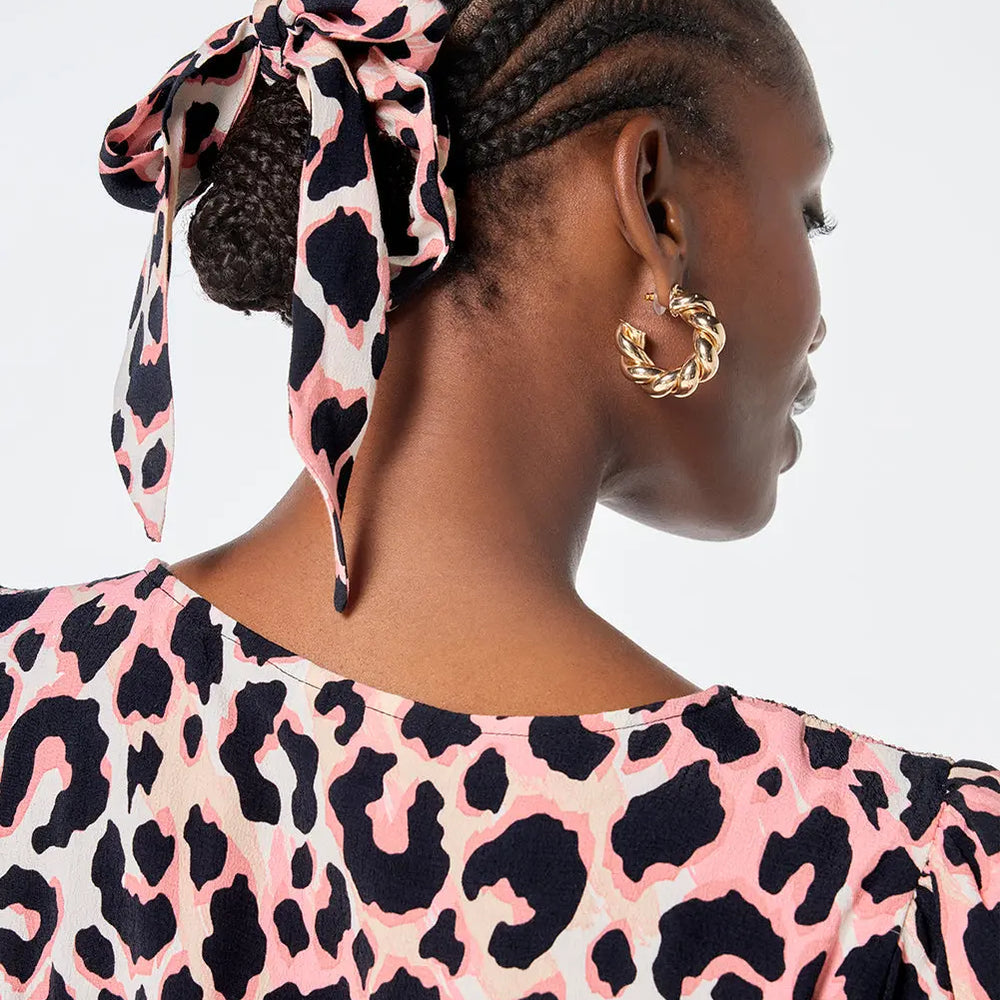 Mixed Neutral with Black Shadow Leopard Surplus Fabric Bow Scrunchie Scamp & Dude