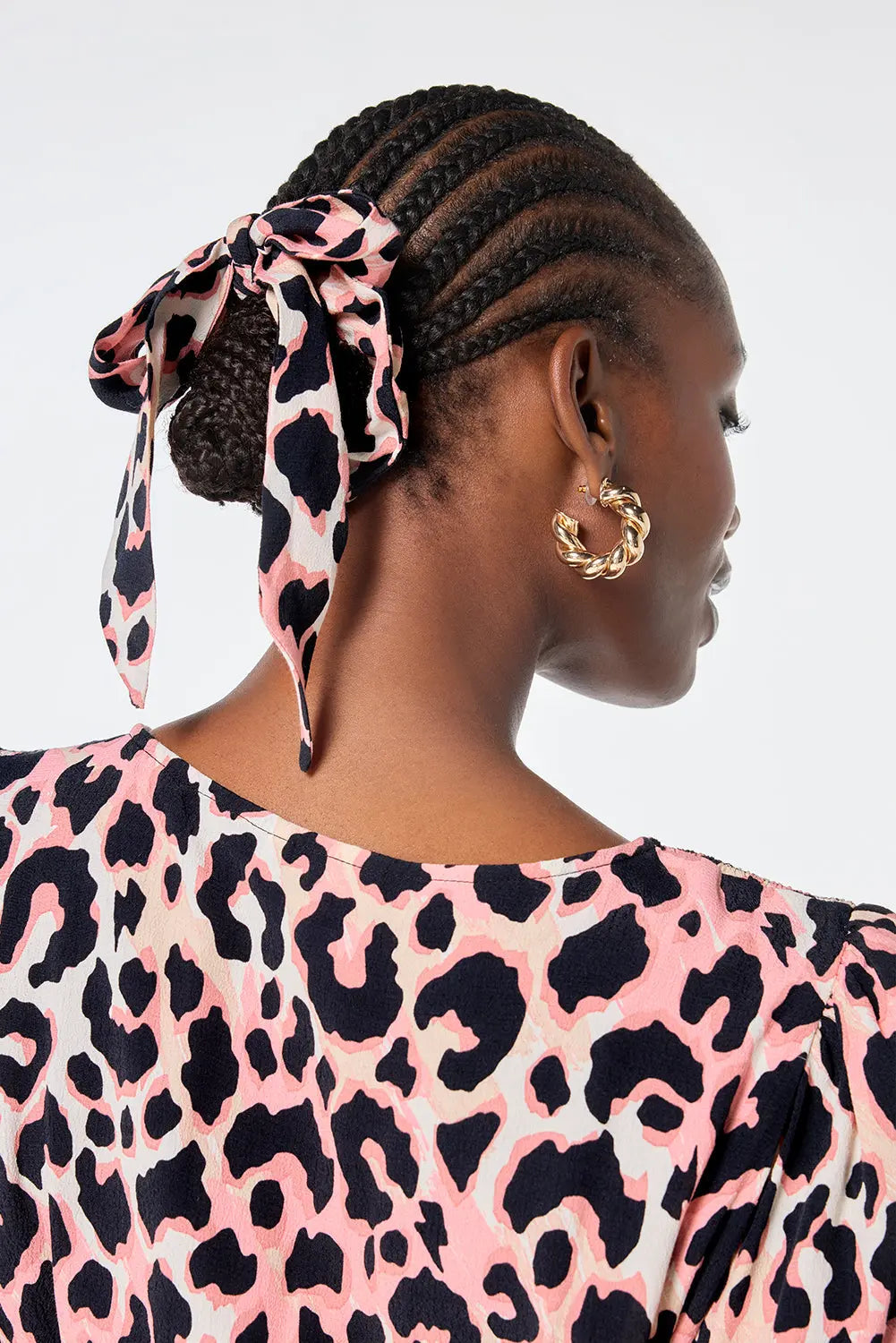 Mixed Neutral with Black Shadow Leopard Surplus Fabric Bow Scrunchie Scamp & Dude