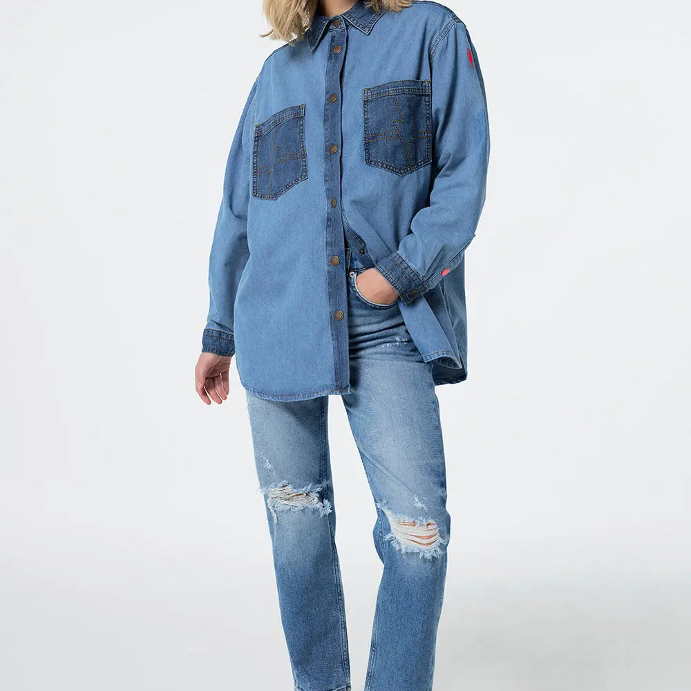 Mixed Wash Indigo Oversized Denim Shirt Scamp & Dude