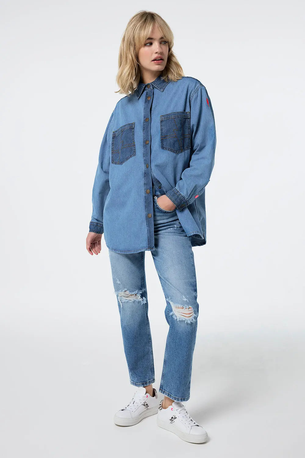 Mixed Wash Indigo Oversized Denim Shirt Scamp & Dude