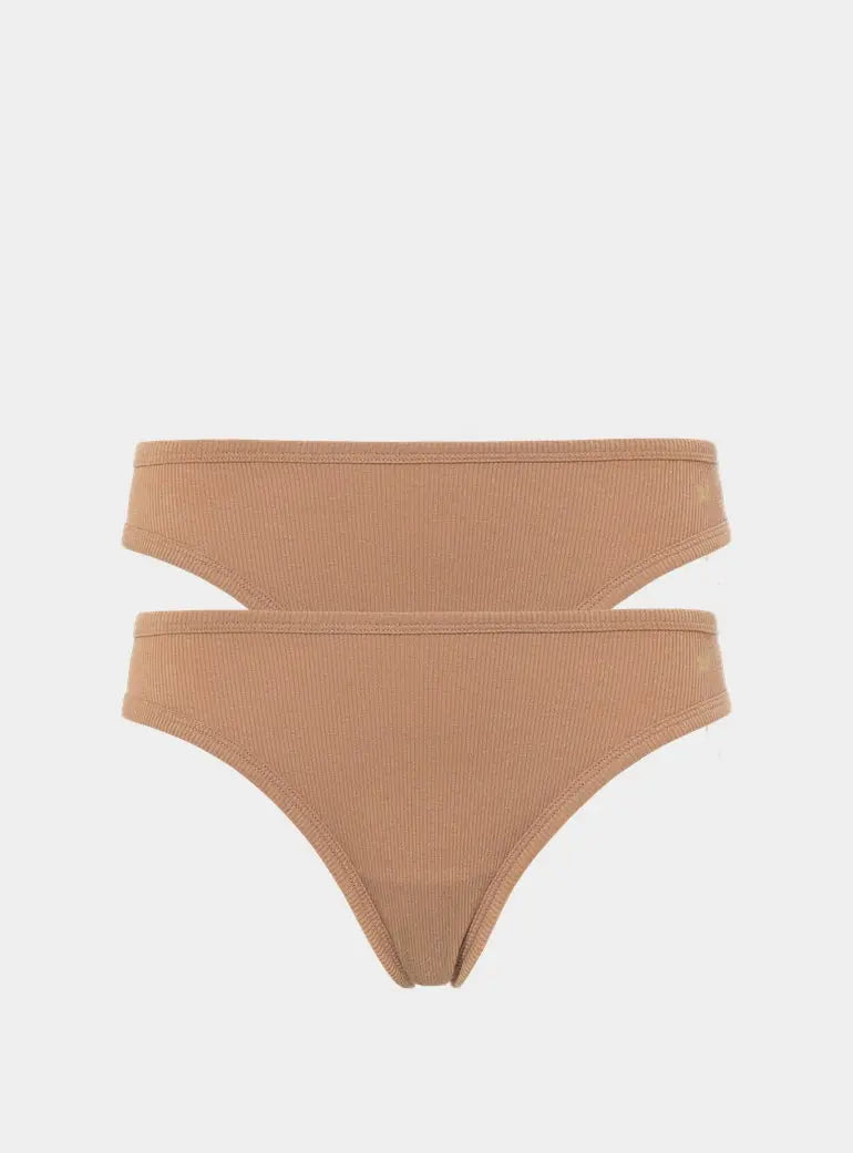 Mocha Organic Cotton Dipped Thong 2 Pack Nudea