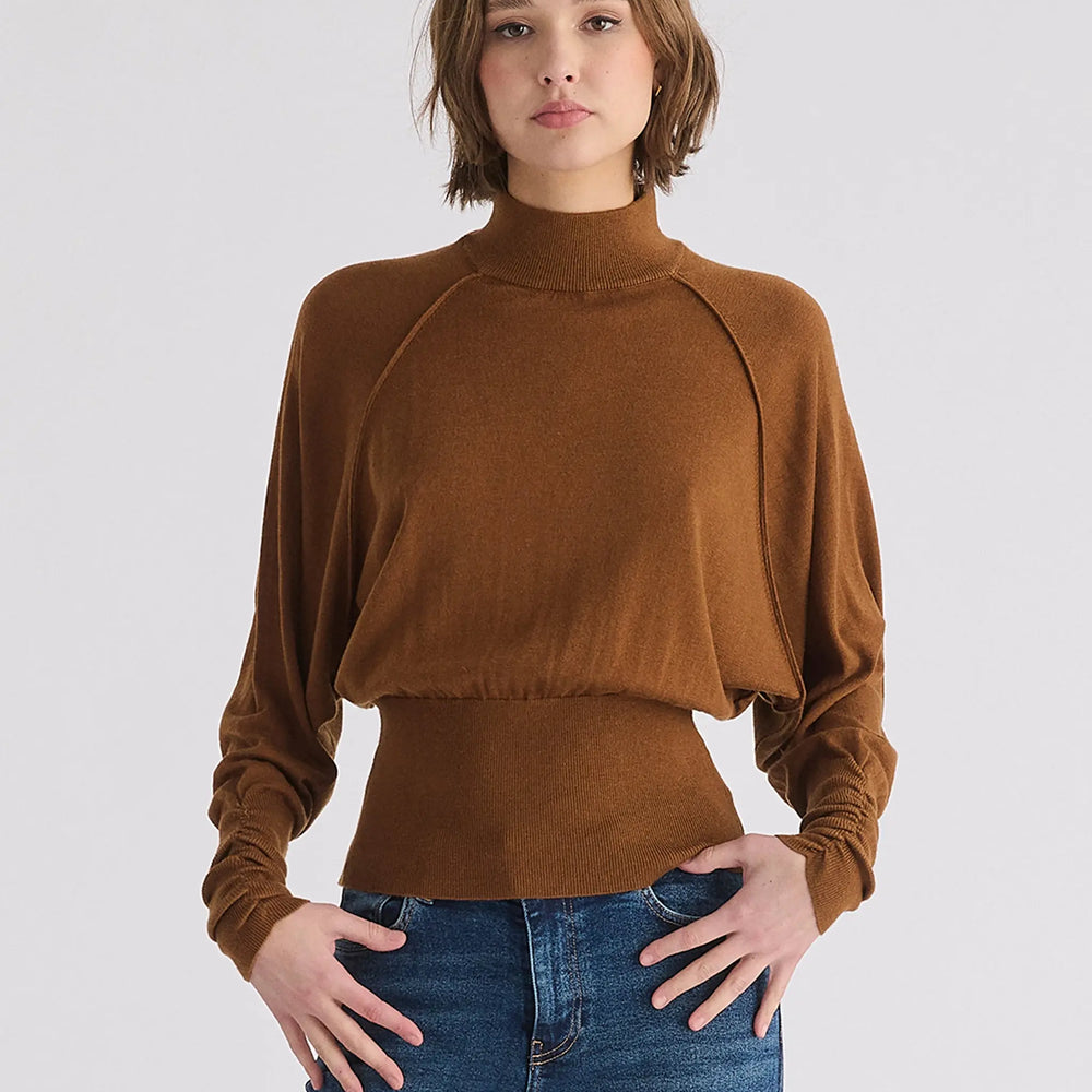 Mock Neck Batwing Jumper With Ruched Cuffs Paisie