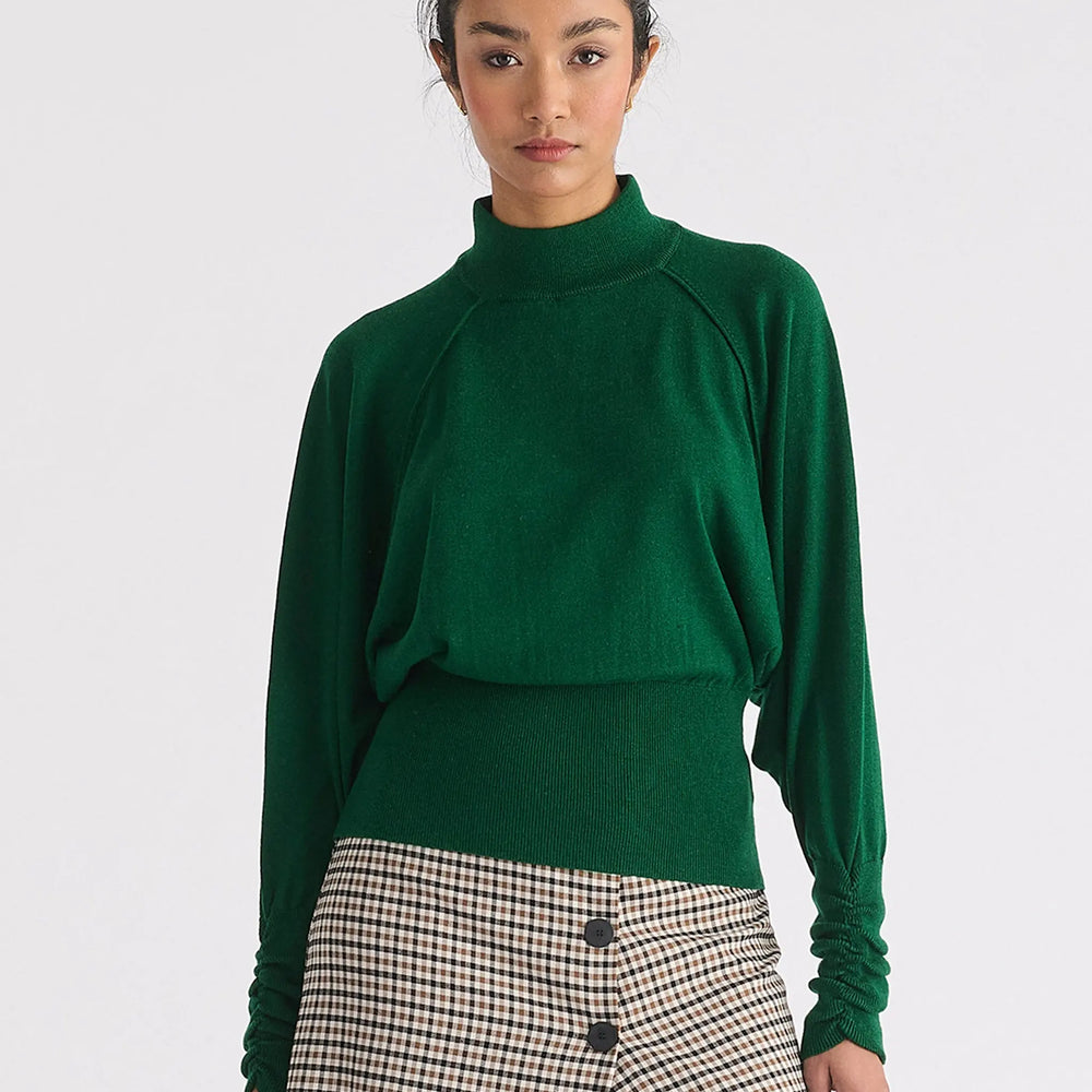 Mock Neck Batwing Jumper With Ruched Cuffs Paisie