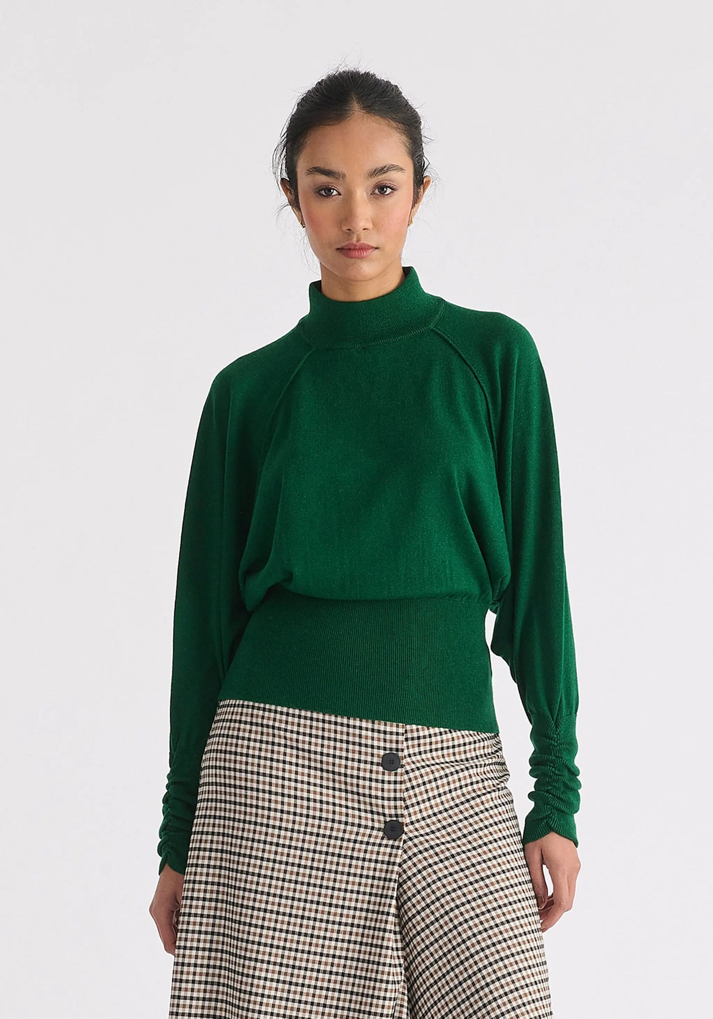 Mock Neck Batwing Jumper With Ruched Cuffs Paisie