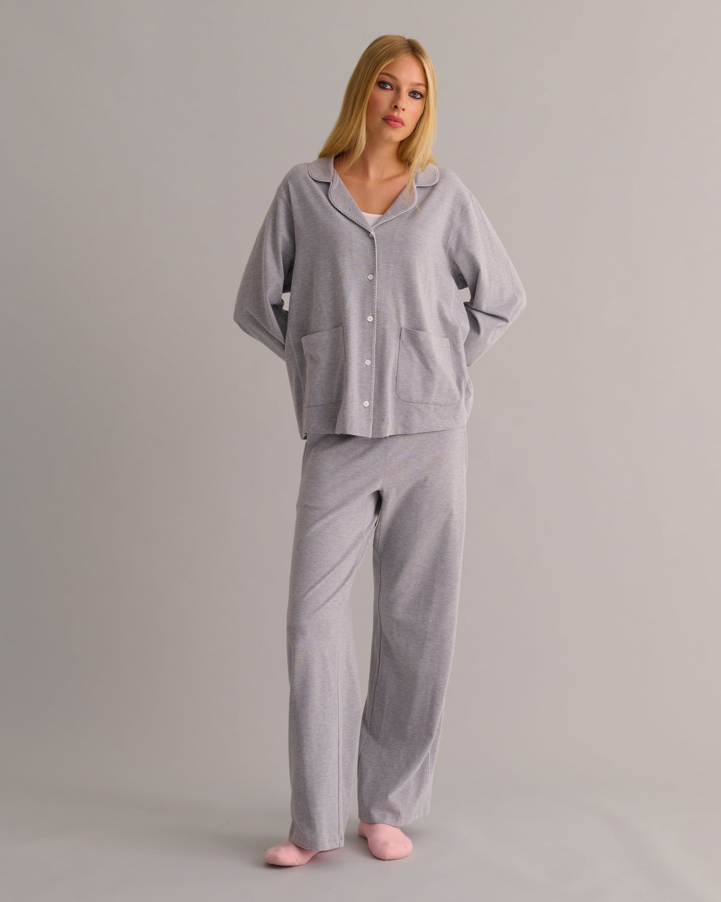 Soft Grey Marl Modal Cotton Pyjama Set MAMU Dream