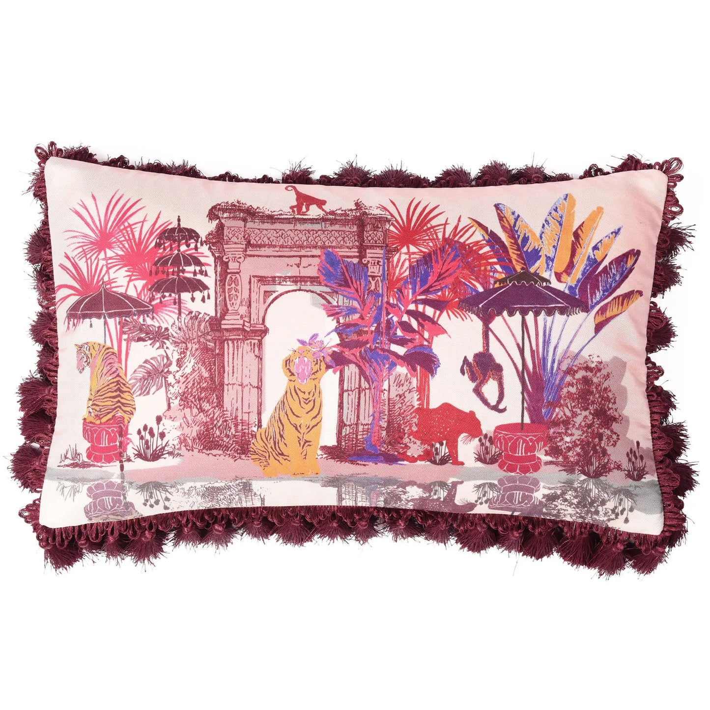 Monkey Temple Silk Cushion Bivain