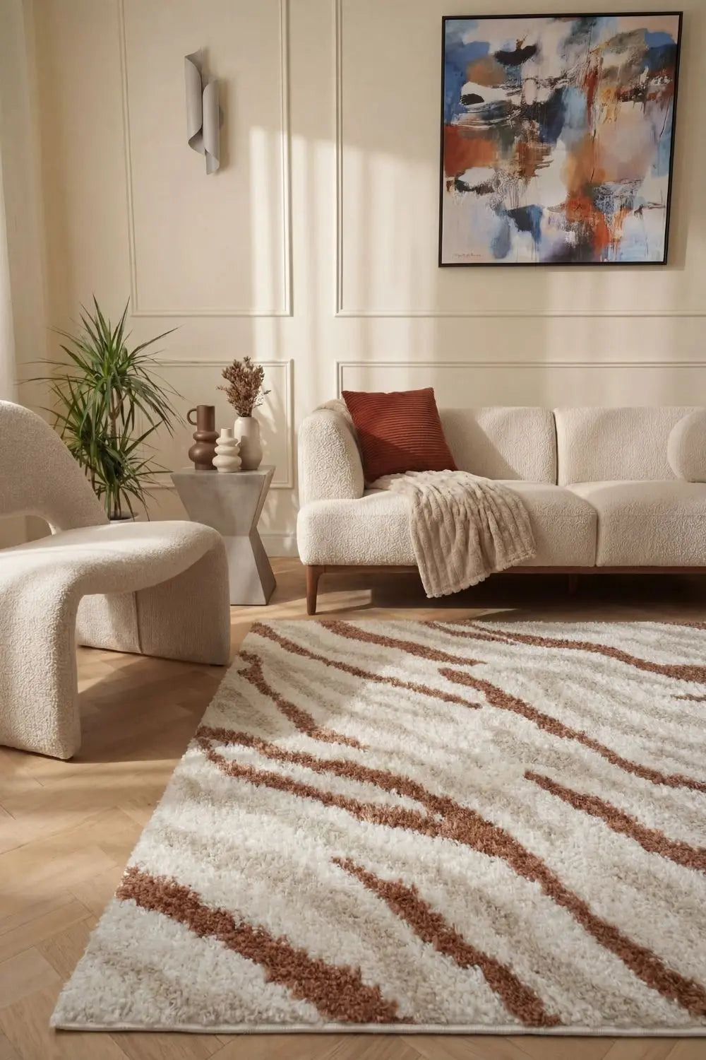 Moodi Shaggy Cream/Terra Savara Rug The Rugs