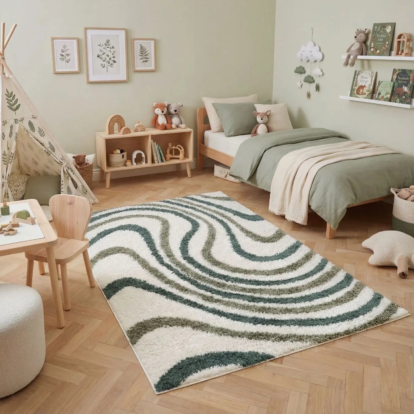 Moodi Shaggy Green Rippletide Rug The Rugs