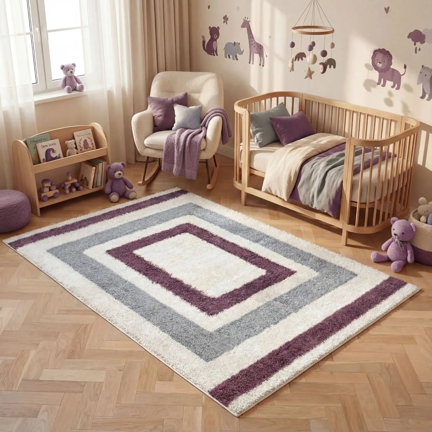 Moodi Shaggy Grey/Purple Contour Rug The Rugs