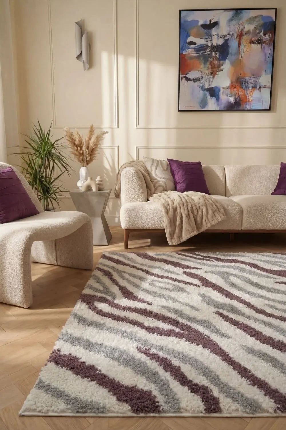 Moodi Shaggy Grey/Purple Mauvine Rug The Rugs