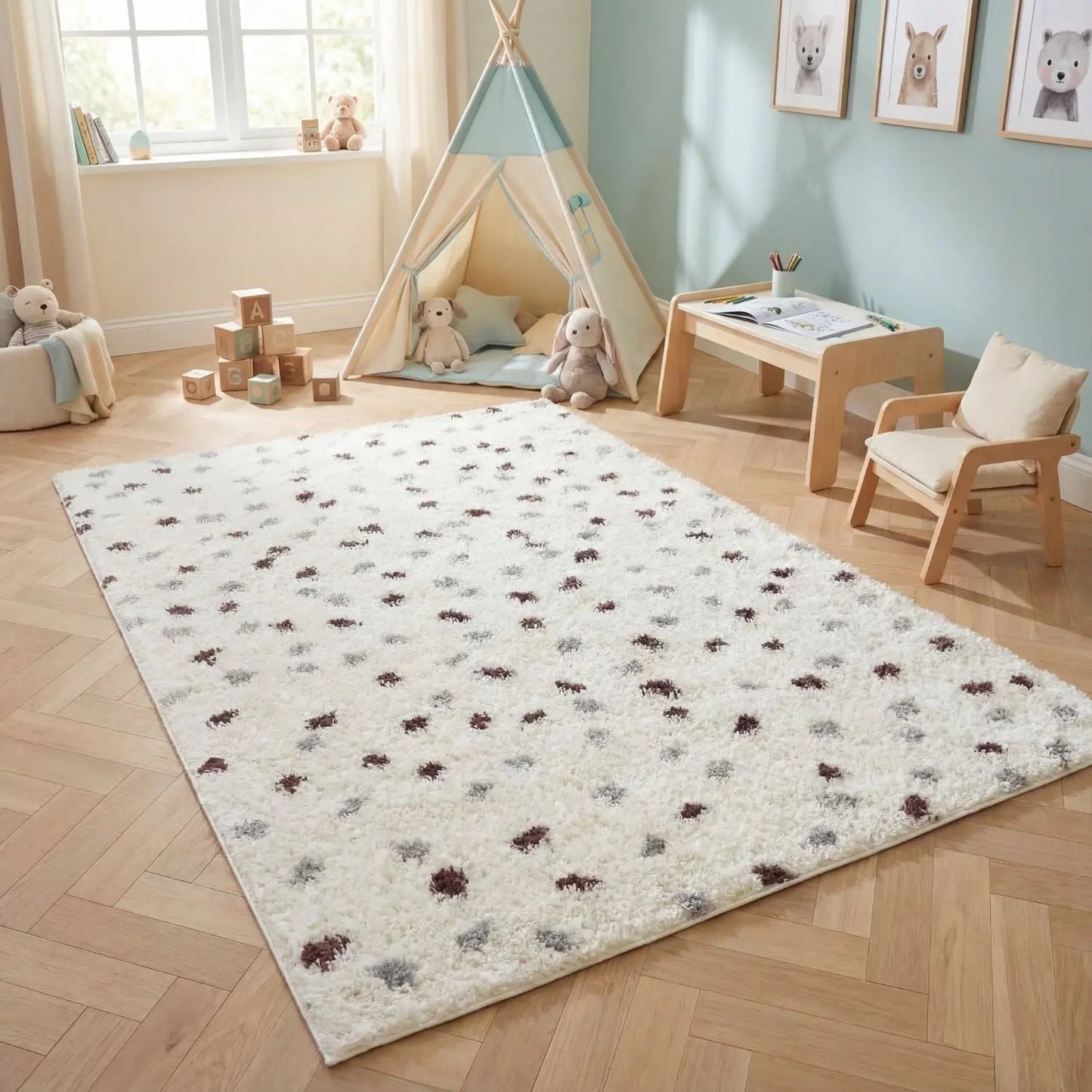Moodi Shaggy Grey/Purple Plumetis Rug The Rugs