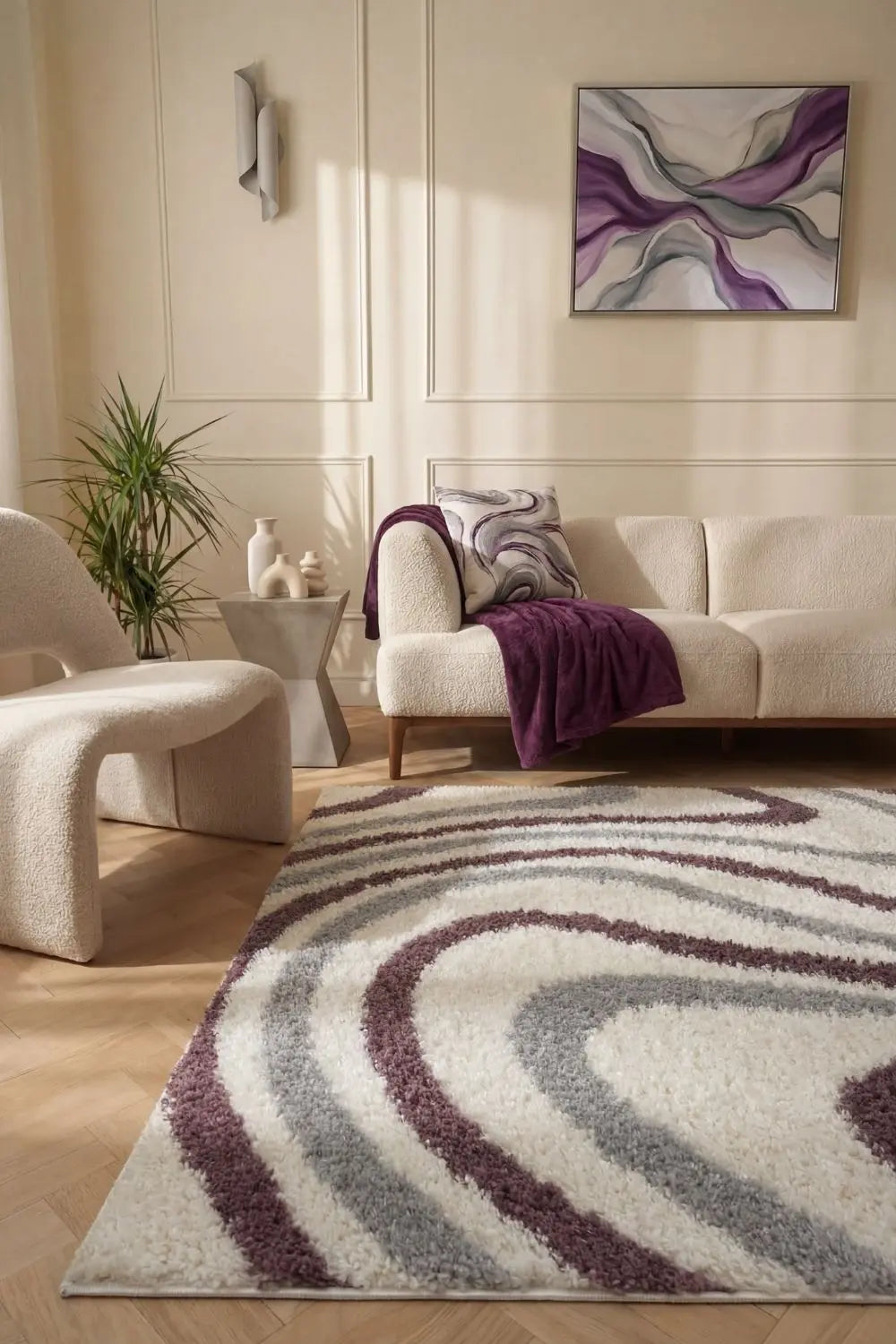 Moodi Shaggy Grey/Purple Smokeberry Rug The Rugs
