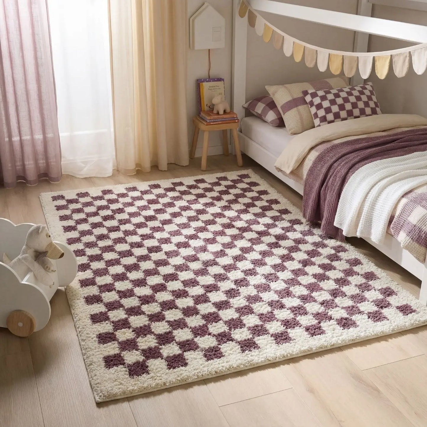 Moodi Shaggy Purple Mosscheck Rug The Rugs