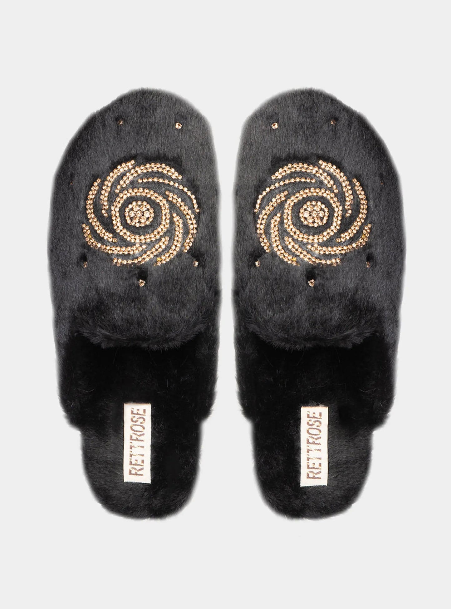Morgan Black Luxury Faux Fur Comfortable Diamanté Embellished Women’s Handmade Slippers Rettrose